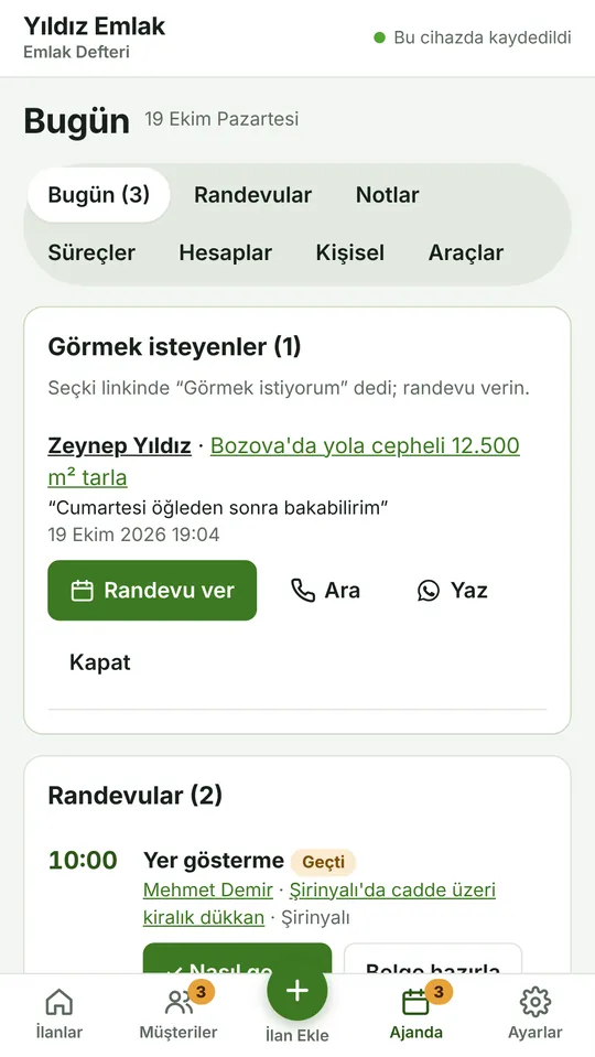 Bugün: görmek isteyenler ve randevular