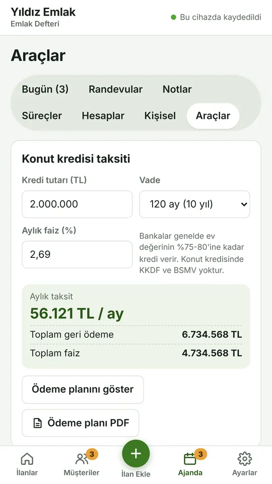 Konut kredisi ve diğer hesaplar