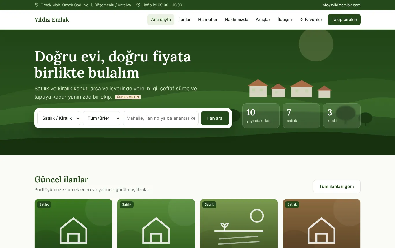Örnek ofis sitesi: ana sayfa ve ilan arama